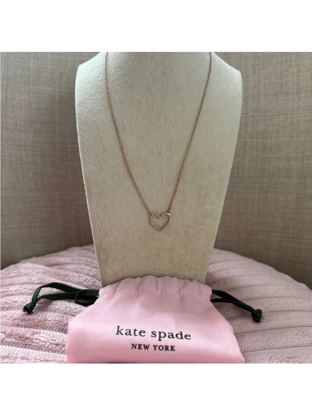Kate Spade Rose Gold Rhinestone Heart Pendant Necklace